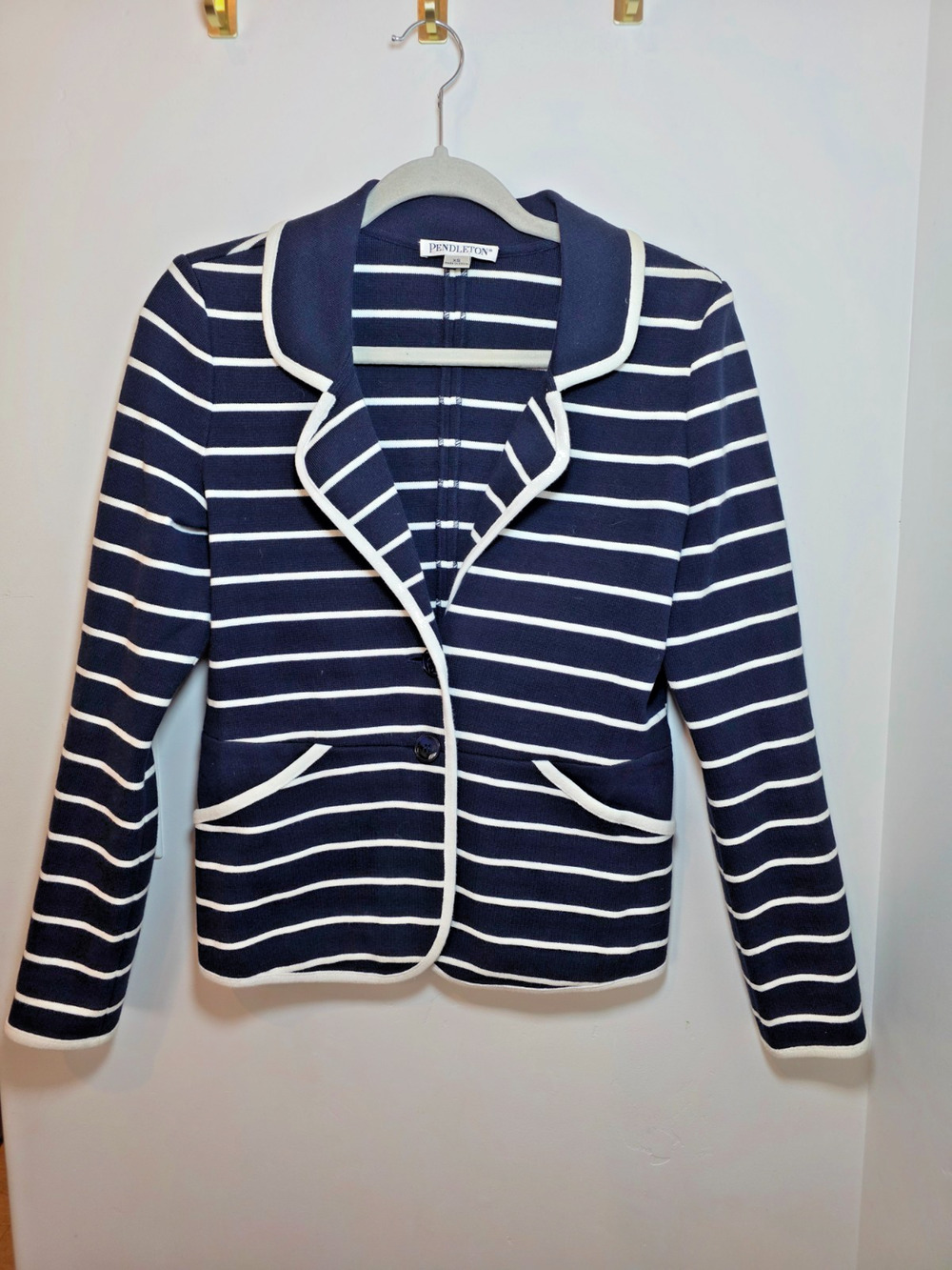 Pendleton Navy White Striped Knit Blazer Jacket XS Nautical Preppy Classy